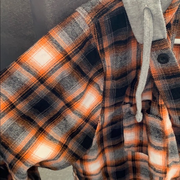PacSun Shirts Orange And Black Flannel With Hoodie Poshmark